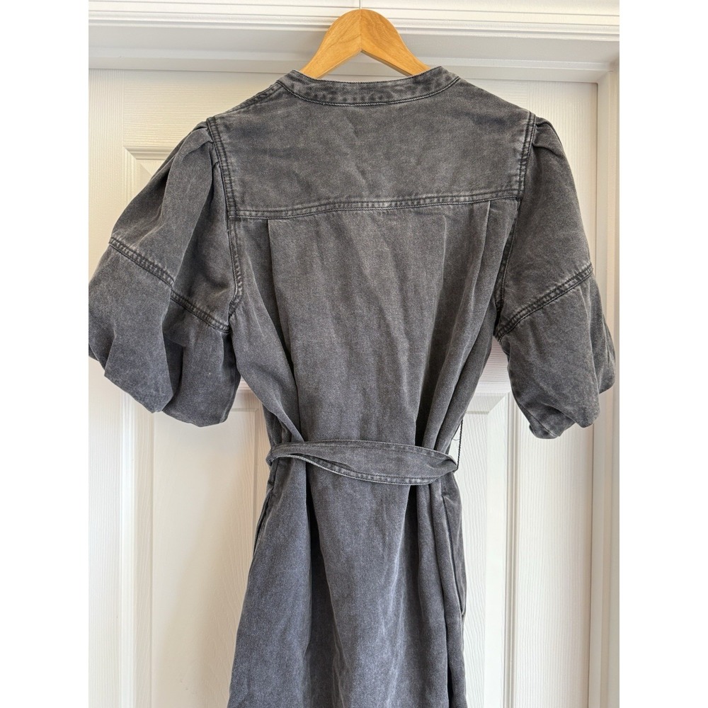 Rails Denim Dress Womens Medium Black Puff Sleeve Belted Mini Button Front NWT - Picture 5 of 10